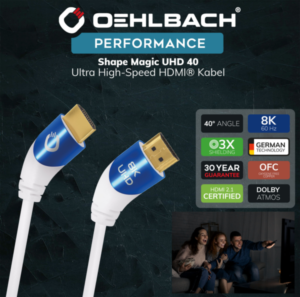 Oehlbach Shape Magic UHD 40 HDMI kaabel, valge