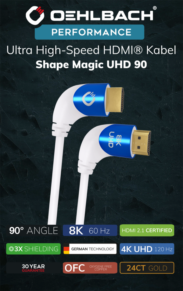 Oehlbach Shape Magic UHD 90 HDMI kaabel valge
