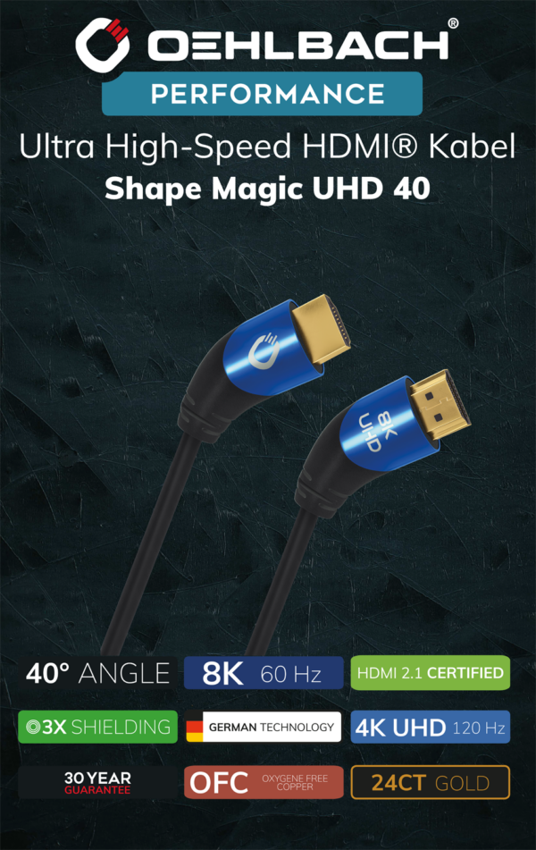 Oehlbach Shape Magic UHD 40 HDMI kaabel, valge