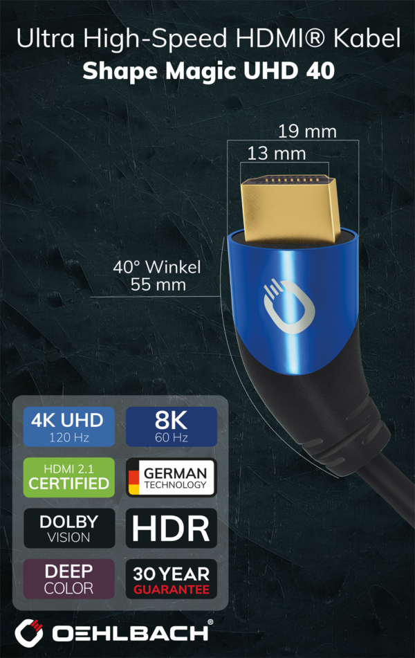 Oehlbach Shape Magic UHD 40 HDMI kaabel, valge