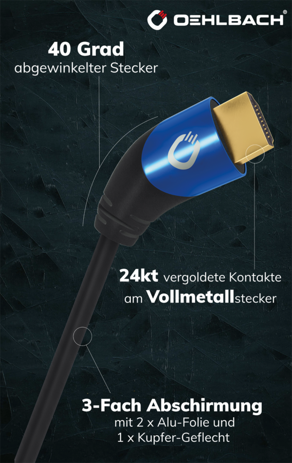 Oehlbach Shape Magic UHD 40 HDMI kaabel, valge