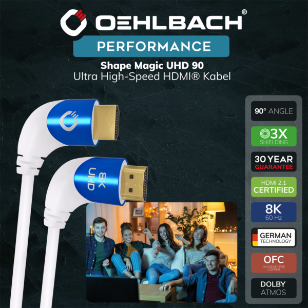 Oehlbach Shape Magic UHD 90 HDMI kaabel valge