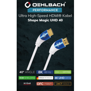 Oehlbach Shape Magic UHD 40 HDMI kaabel, valge