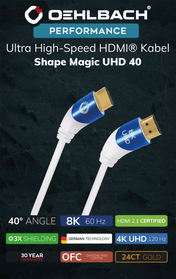 Oehlbach Shape Magic UHD 40 HDMI kaabel, valge